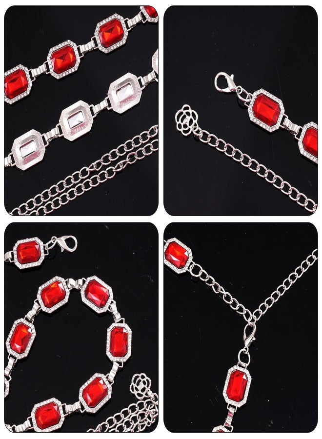 phnydreg Red Chain Belt for Women Red Western Belt Metal Rhinestone Cowgirl Waist Chain for Dresses Jeans - Image 4